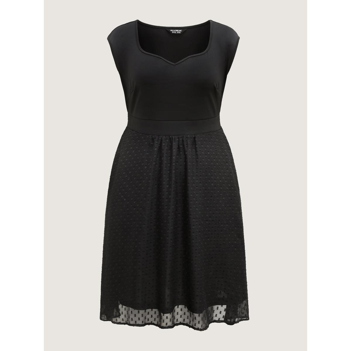 Plus Size Textured Sweetheart Neckline Midi Dress Black Women Texture Heart neckline Cap Sleeve Curvy BloomChic 12/L Product Image