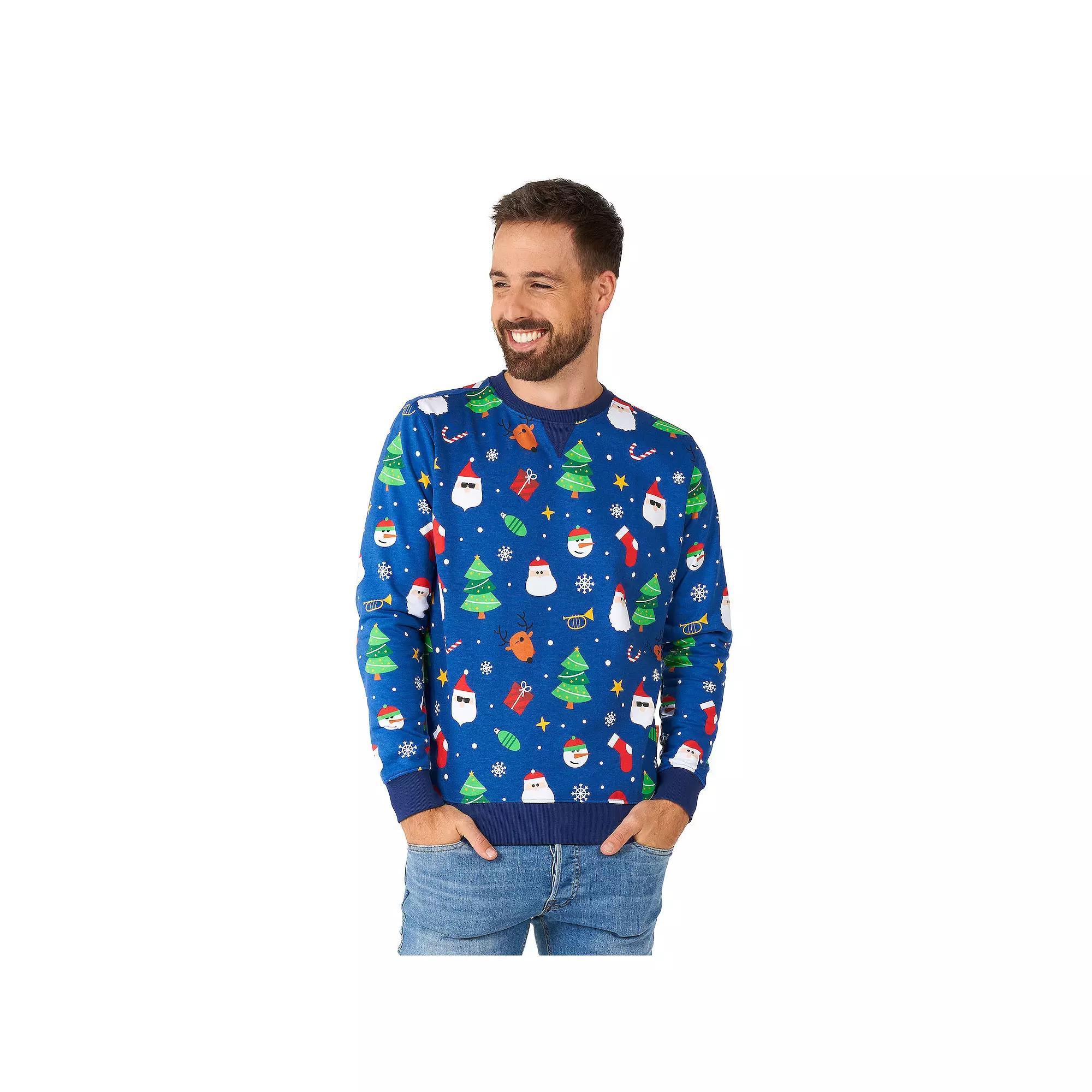 Men's Festivity Blue Christmas Sweater, Size: Large Product Image