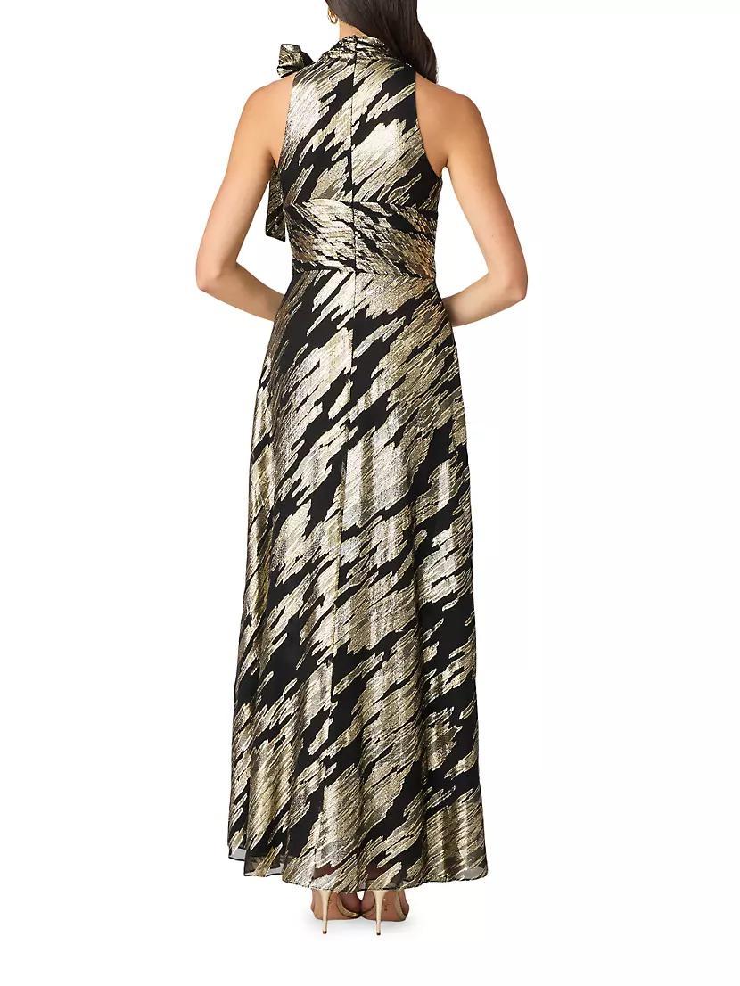 Faye Abstract Metallic Tieneck Sleeveless Gown Product Image