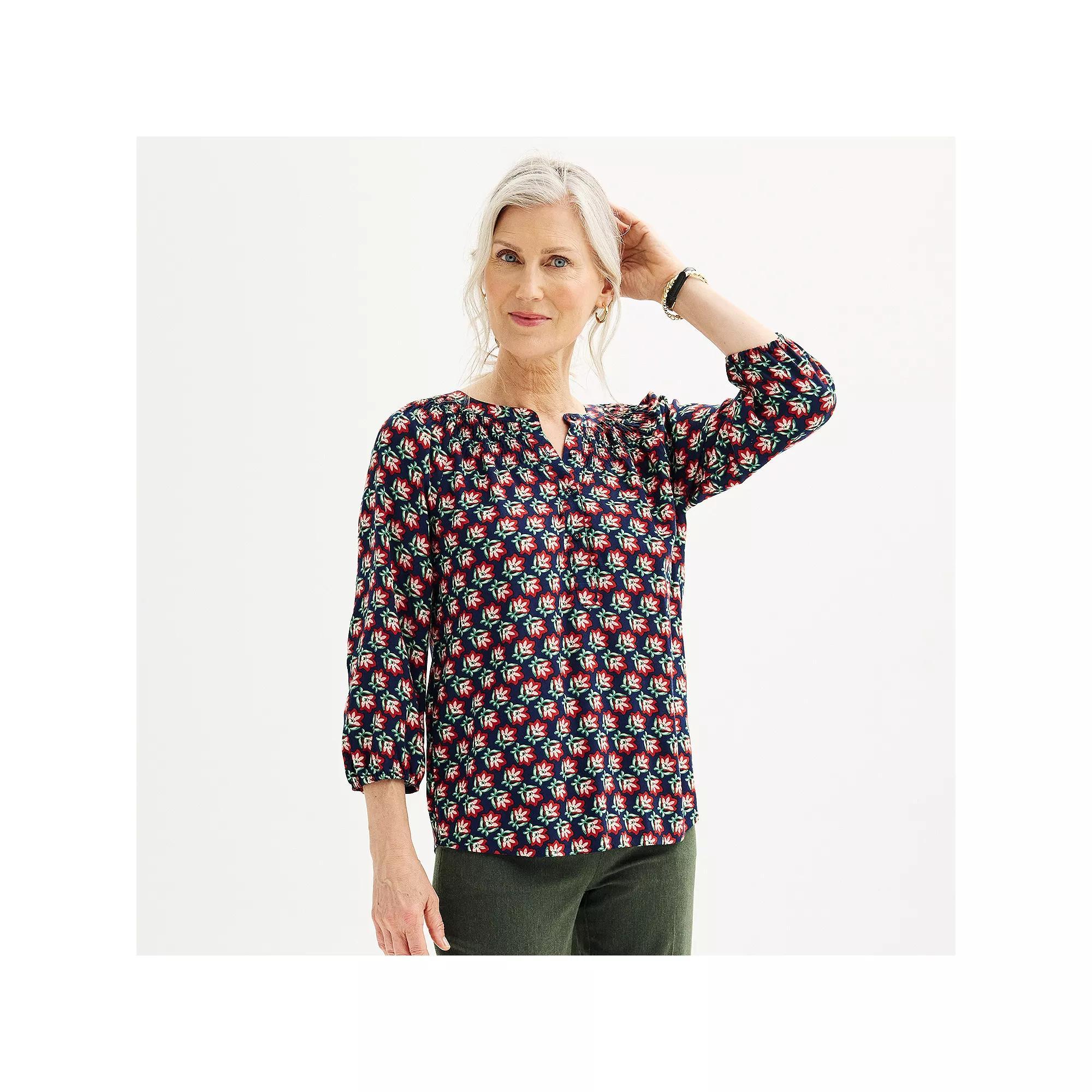 Womens Croft & Barrow Staple Smocked Blouse Product Image