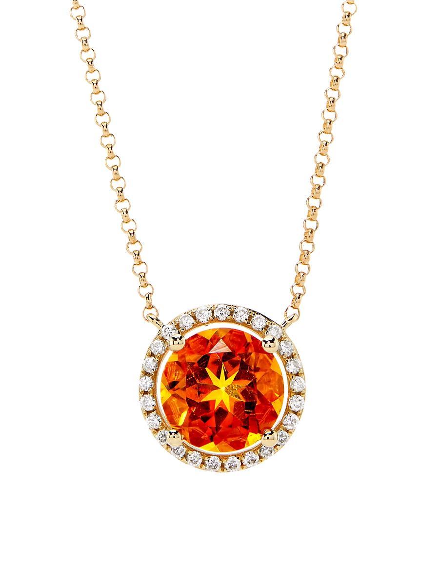 Womens 14K Yellow Gold, Citrine & 0.14 TCW Diamond Halo Pendant Necklace Product Image
