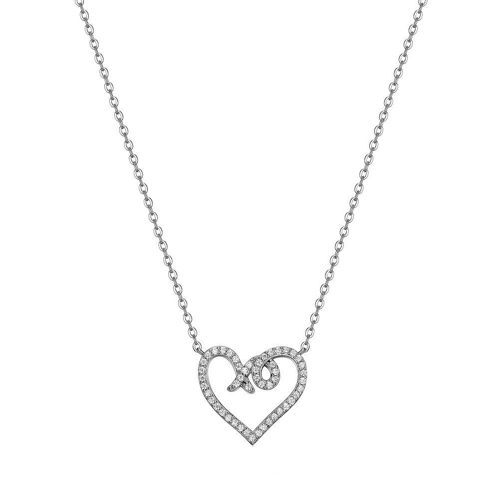 Rhodium-Plated Sterling Silver 1/4 Carat T.W. Diamond "X & O" Heart Necklace, Women's, Size: 18-20" ADJ Product Image