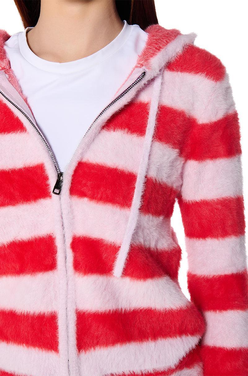 GOOD KARMA FUZZY ZIP UP HOODED SWEATER Product Image