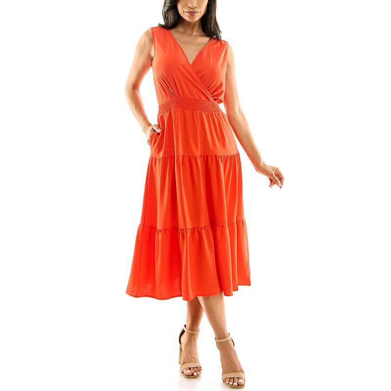 Women's Nina Leonard Tiered Smocked Midi Dress, Size: XL, Vibrant Purple Product Image