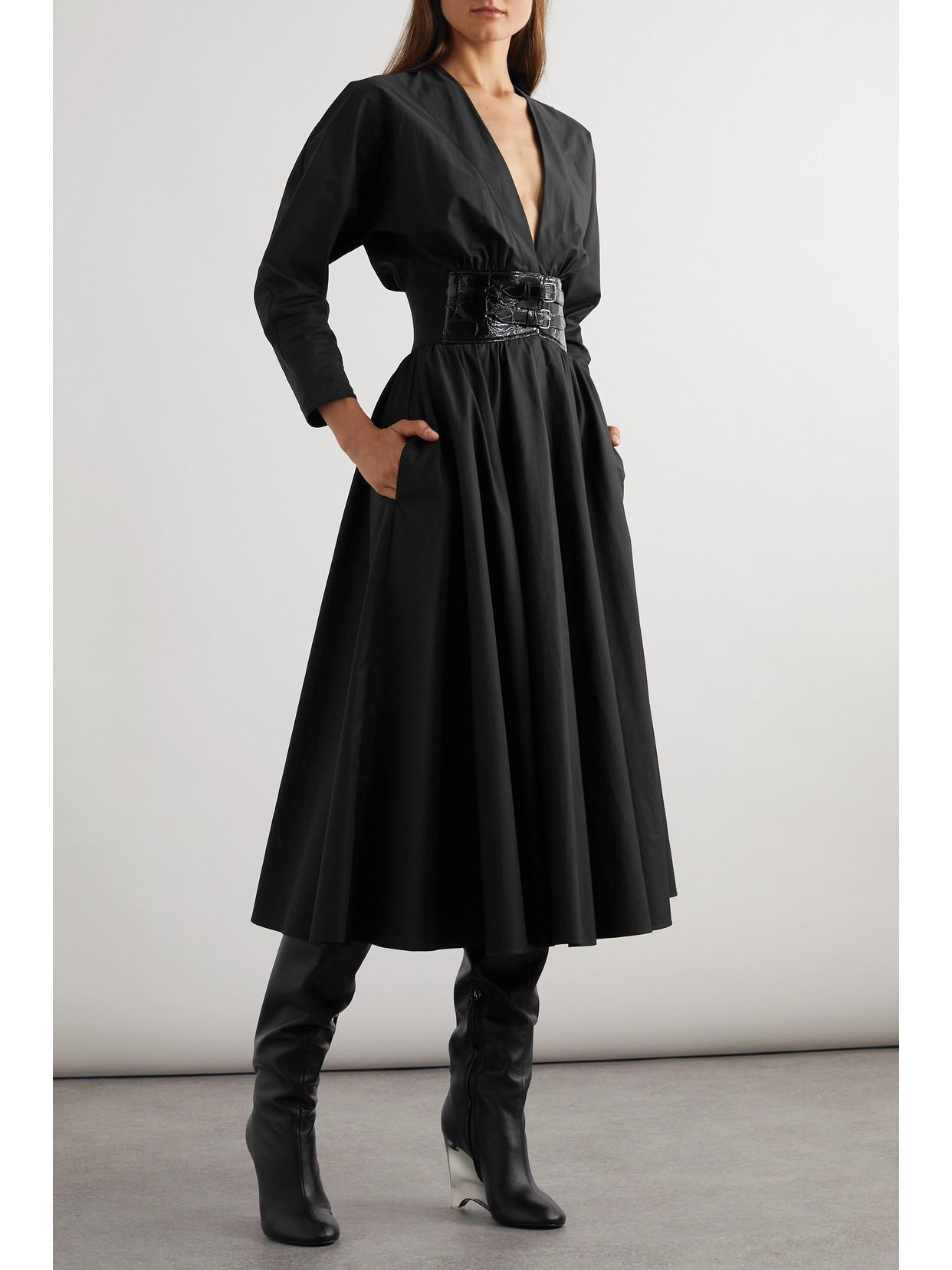 ALAÏA Belted Cotton Midi Dress In Black Product Image