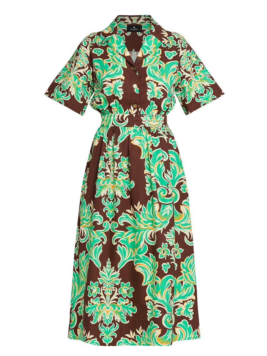 Womens Damask Cotton Midi-Dress Product Image