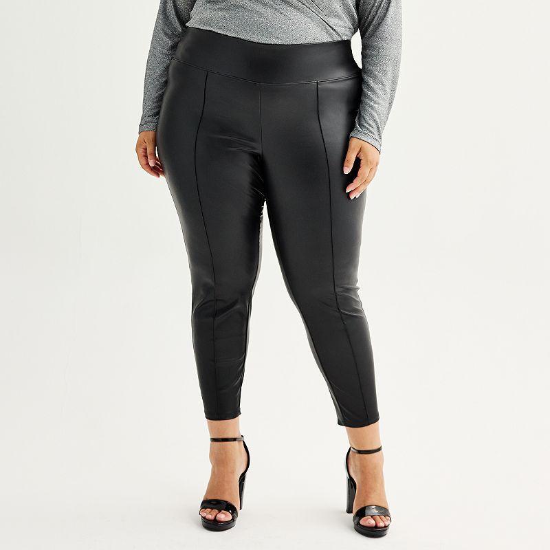 Plus Size Nine West Seamed Tummy-Control Ponte Leggings, Women's, Size: 0X, Black Product Image
