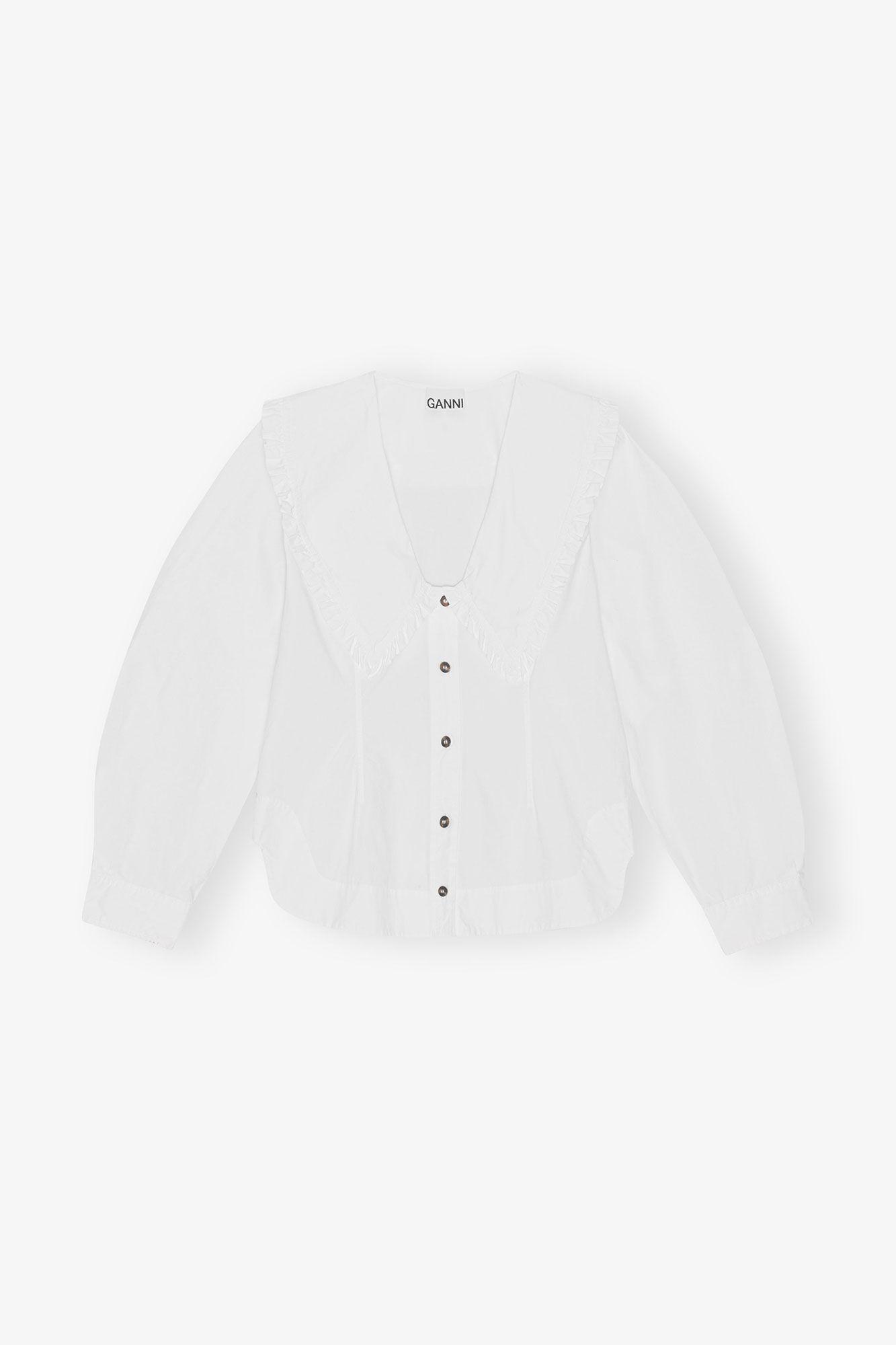 Cotton Poplin V-neck Frill Collar Shirt Product Image