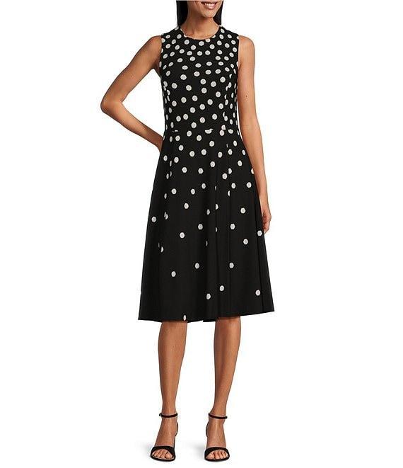Investments Scuba Crepe Dotted Sleeveless Fit and Flare Dress Product Image