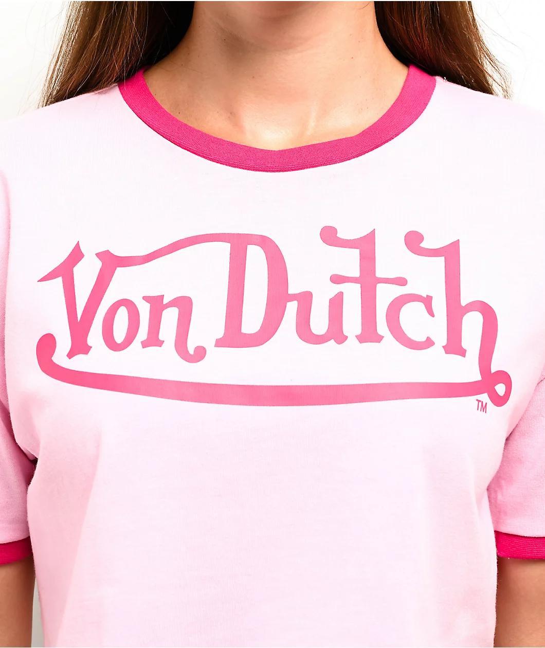 Von Dutch Signature Pink Ringer Crop T-Shirt Product Image