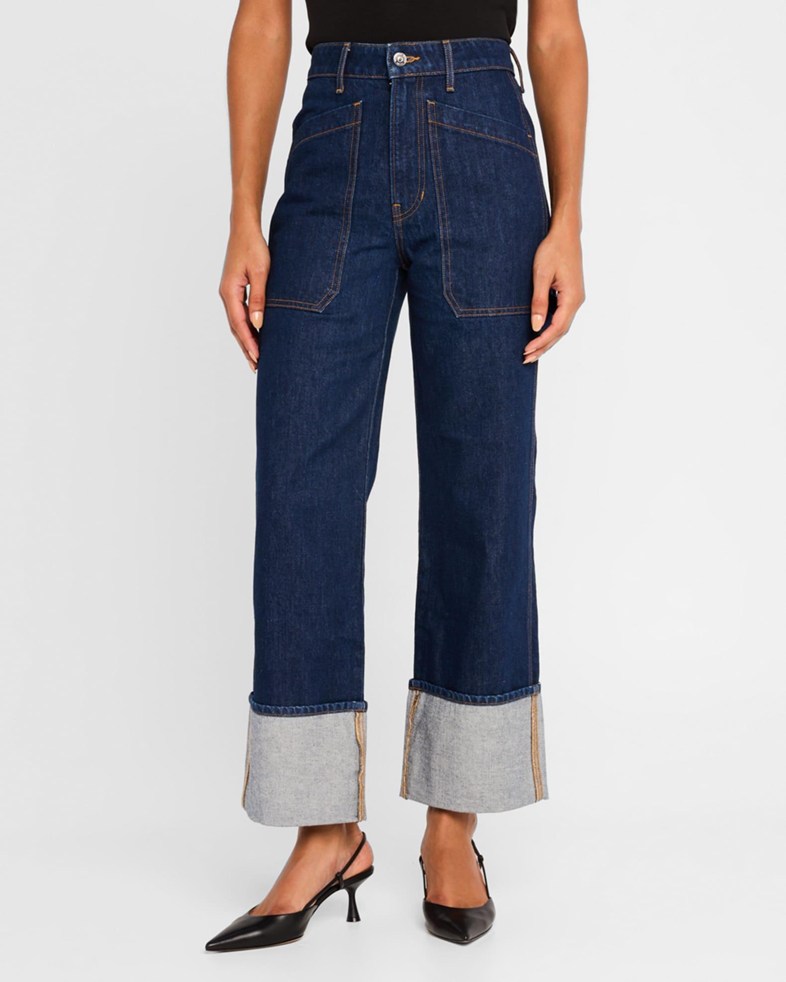 Dylan High-Rise Straight Cuffed Jeans Product Image