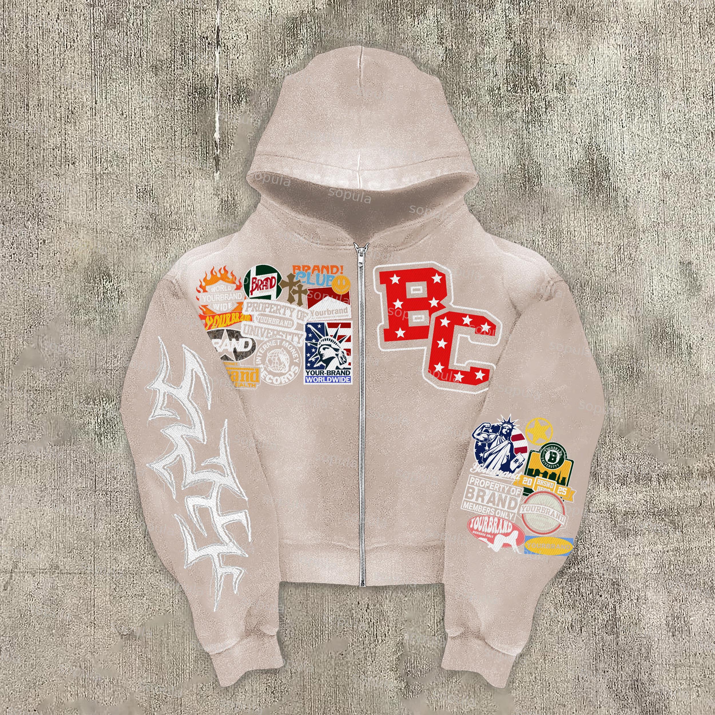 Sopula Relaxed Vintage Graphic Acid Washed Oversized Zip-Up Hoodie Product Image