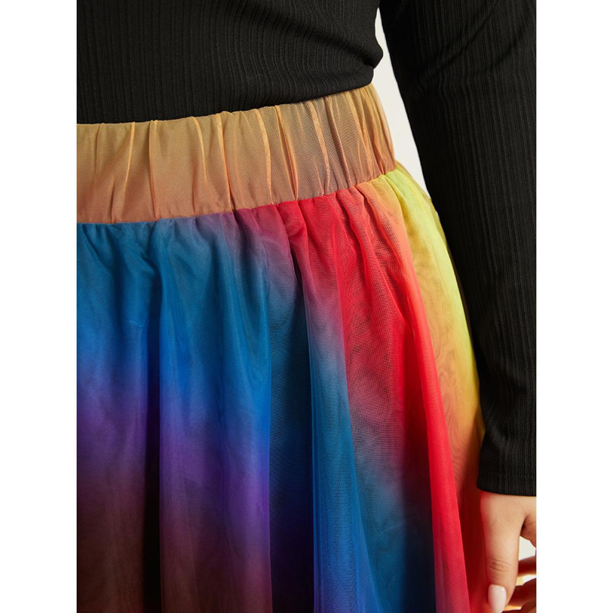 Plus Size Halloween Ombre Tiered Elastic Waist Hanky Hem Skirt Women Multicolor Glamour Contrast No stretch Festival-Halloween Skirts BloomChic 30/6X Product Image