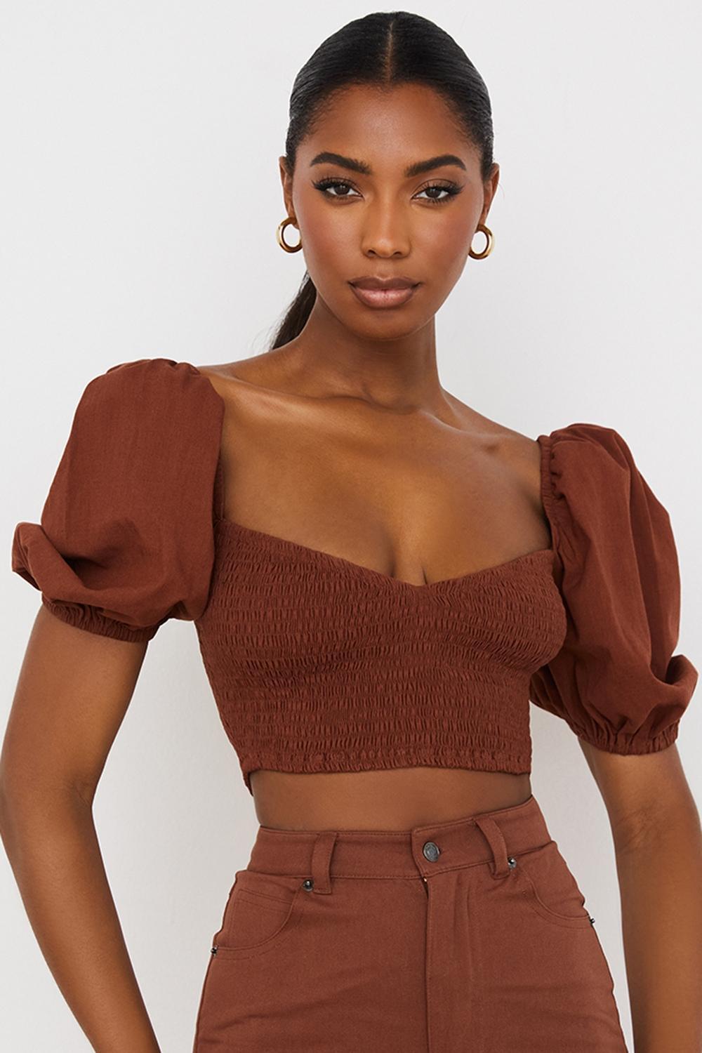 Lavanna Cocoa Puff Sleeve Cropped Top Product Image