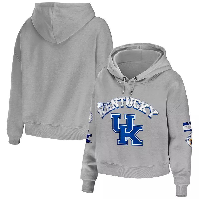 Women's WEAR by Erin Andrews Gray Kentucky Wildcats Mixed Media Cropped Pullover Hoodie, Size: 2XL, Grey Product Image