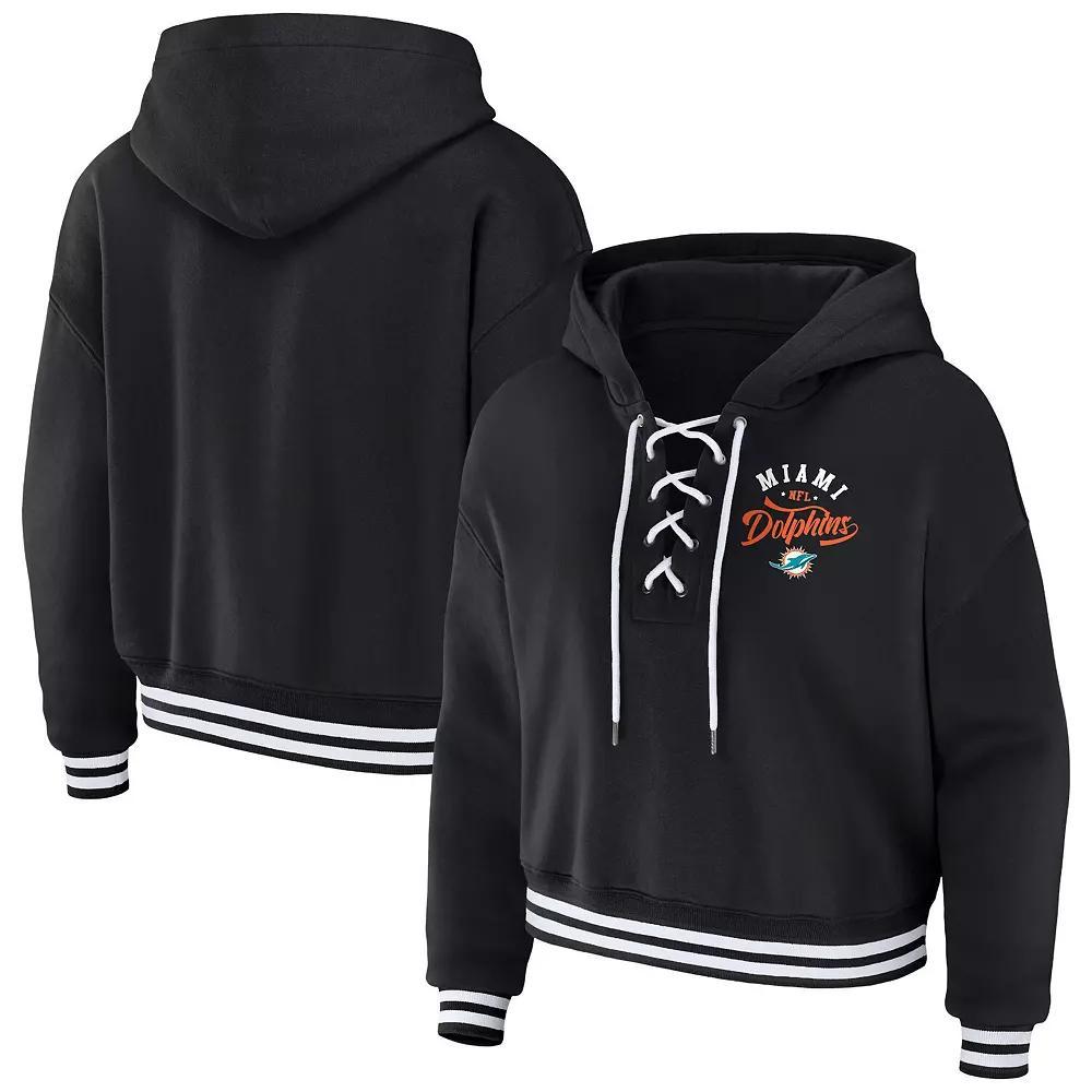 Women's WEAR by Erin Andrews  Black New England Patriots Lace-Up Pullover Hoodie, Size: XL Product Image