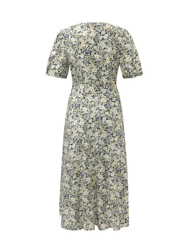 Floral Print Waist Twist Women Midi Dress Product Image