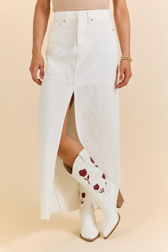 Soundwaves White Denim Midi Skirt SALE Product Image