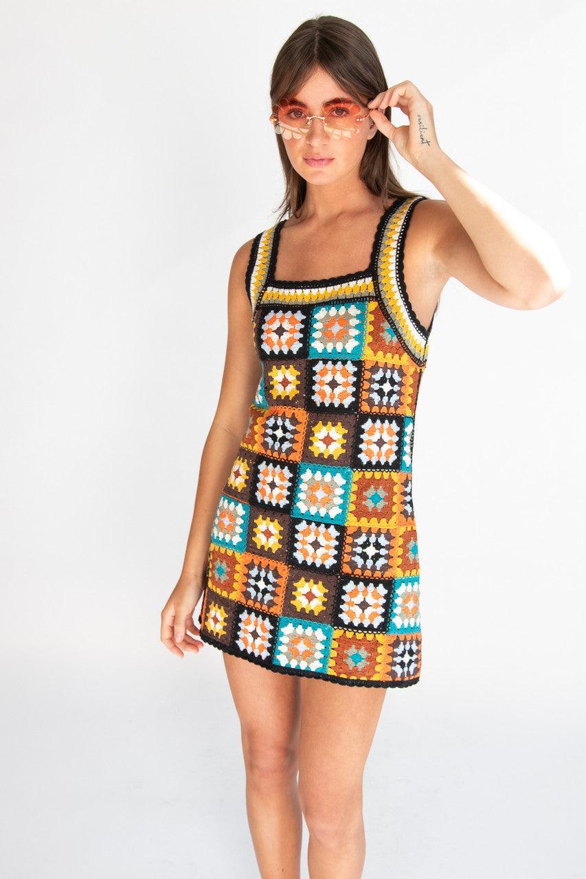 Crochet Granny Square Mini Dress Product Image