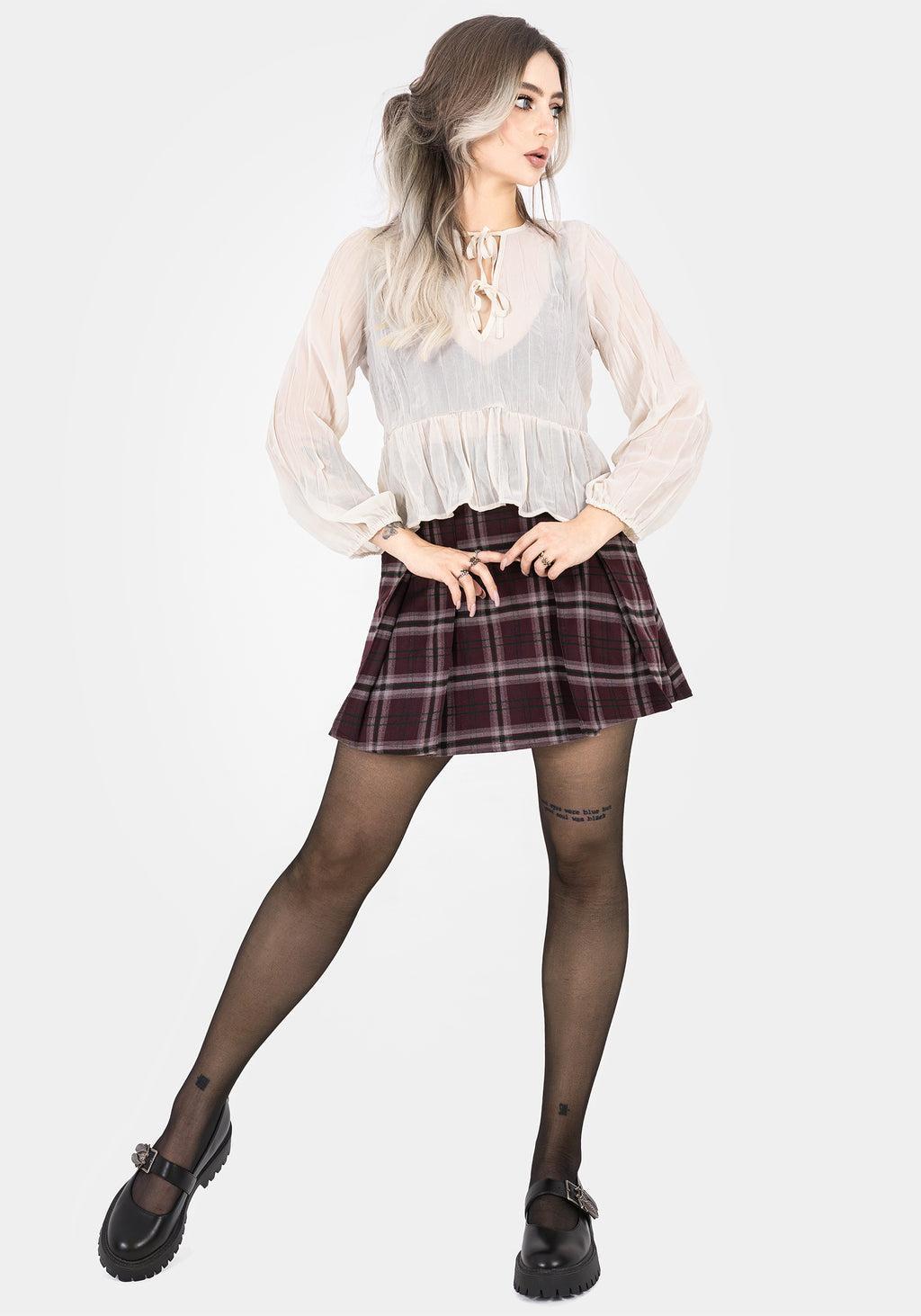 Villain Textured Tie Front Peplum Blouse - White Product Image