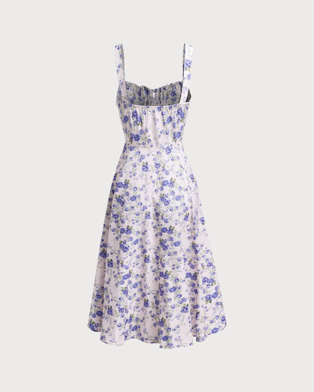 White Floral Ruched Slip Midi Dress Product Image