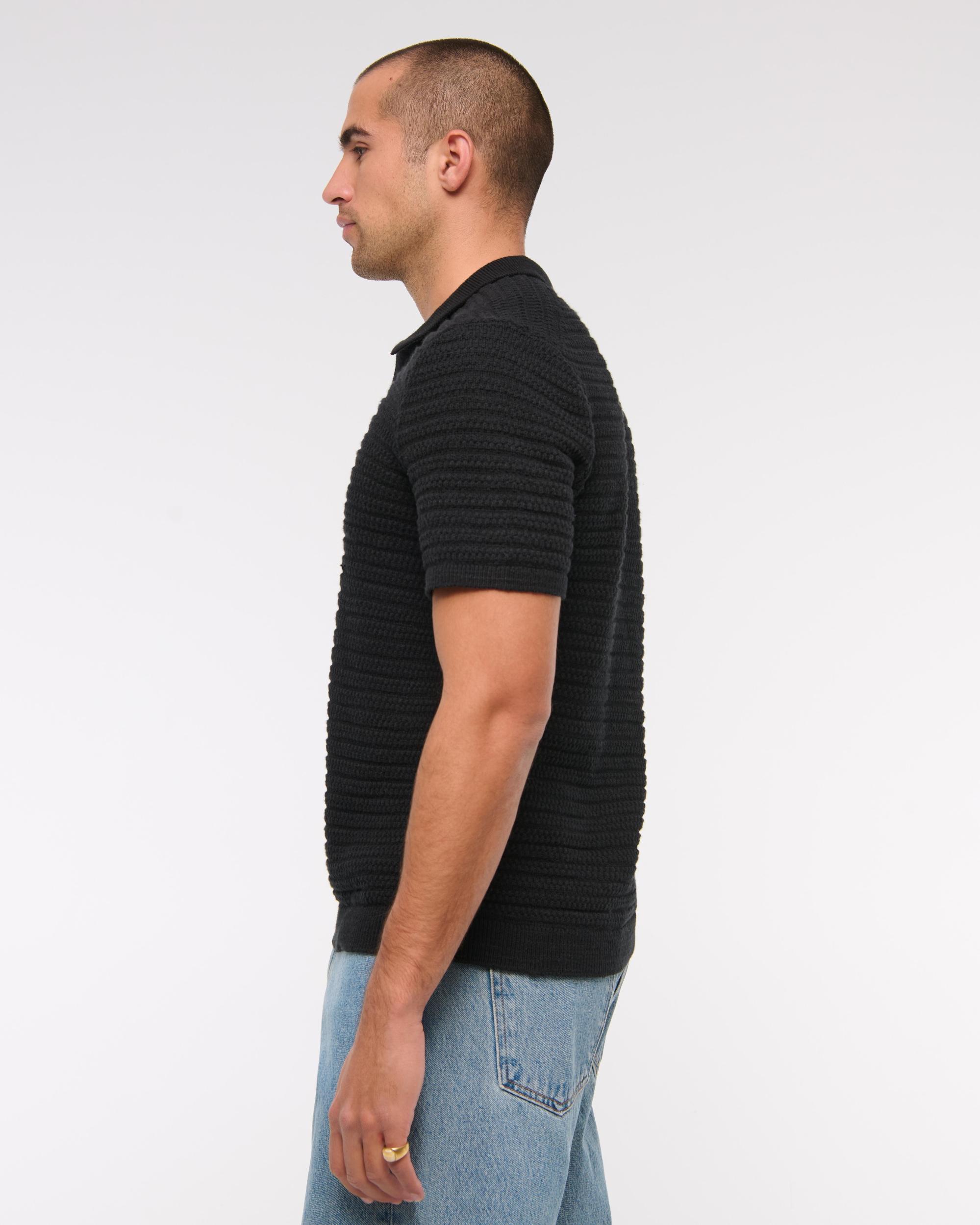 Textural Striped Johnny Collar Sweater Polo Product Image