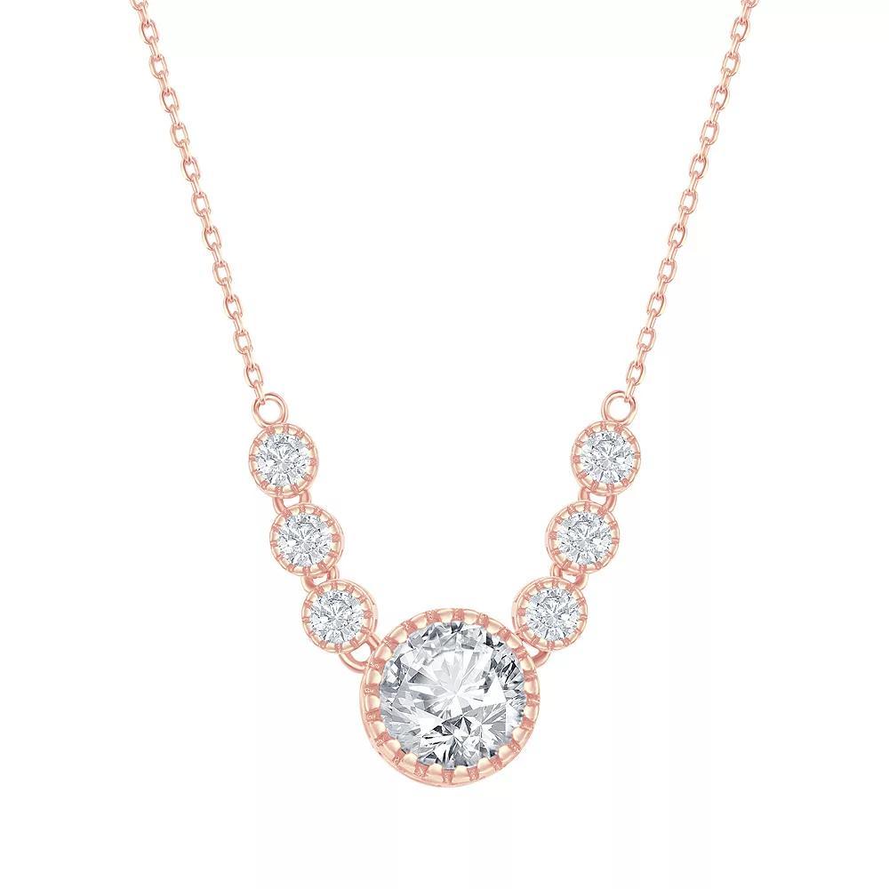 Sterling Silver Cubic Zirconia 5-Stone Necklace, Women's, Size: 16-18" ADJ, Rose Gold Tone Product Image