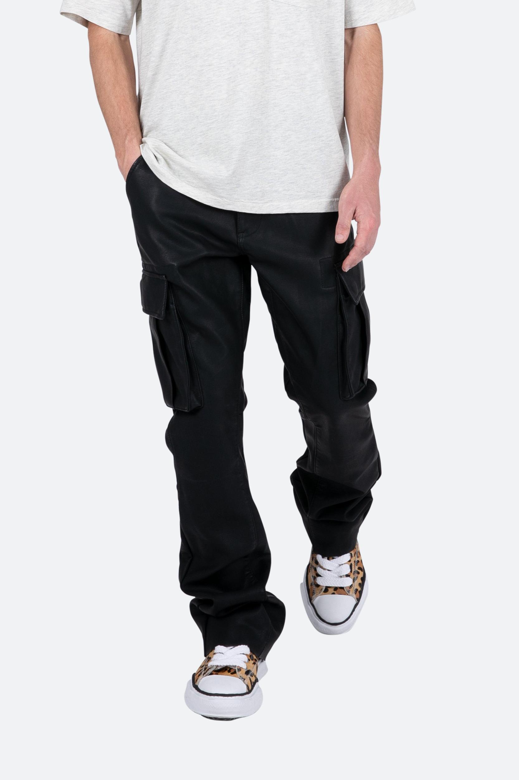 B449 Leather Cargo Flare Pants - Black Product Image