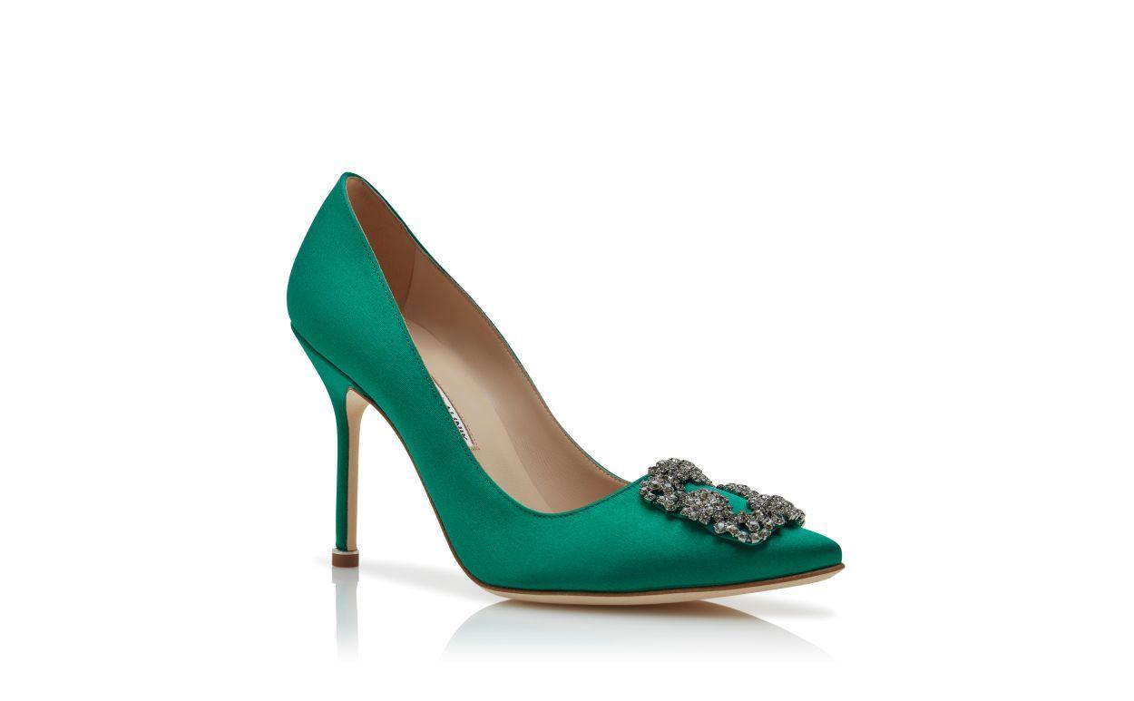 HANGISI Green Satin Jewel Buckle Pumps Product Image