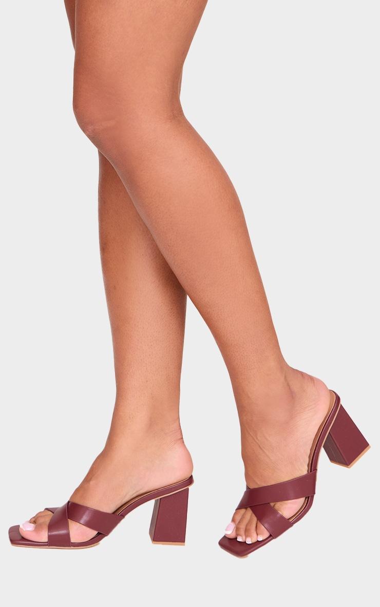 Burgundy Pu Cross Strap Block Heeled Mules Product Image