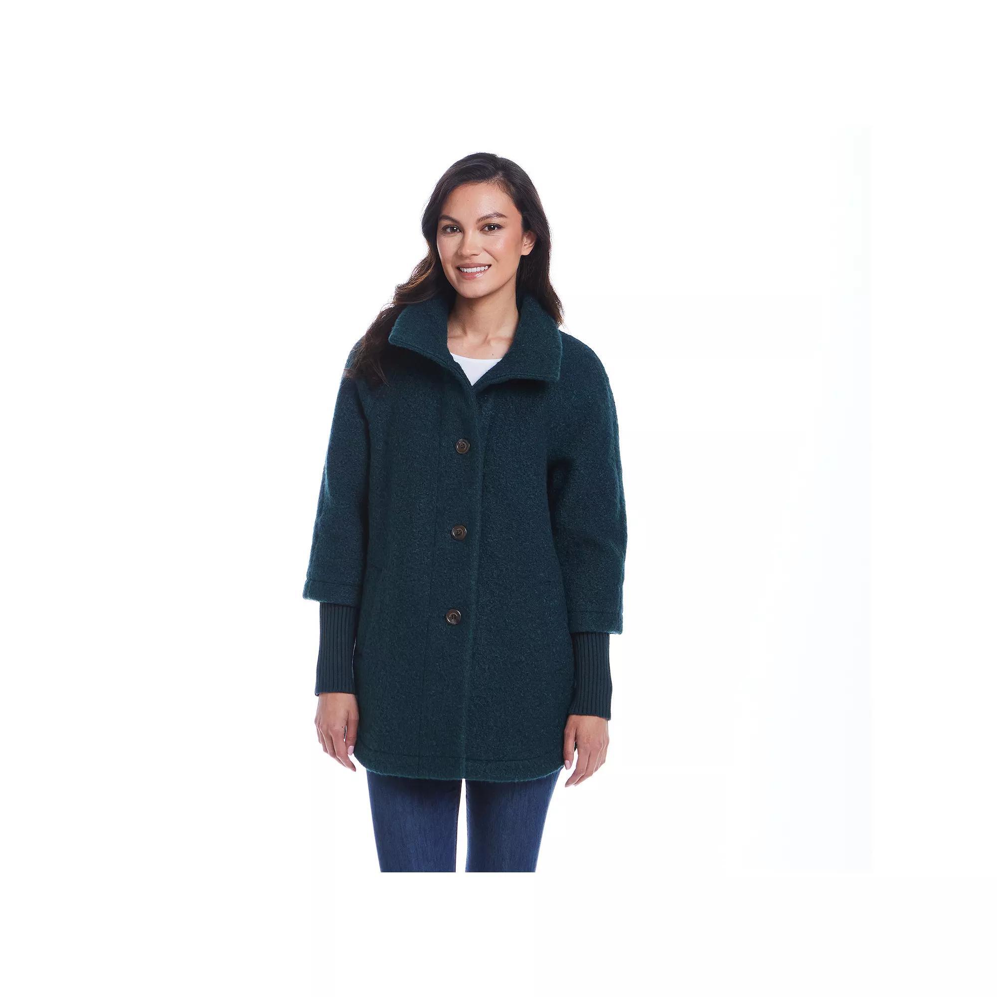 Women's Weathercast Button Front Boucle Topper Coat with Knit Sleeves, Size: Small, Toffee Product Image