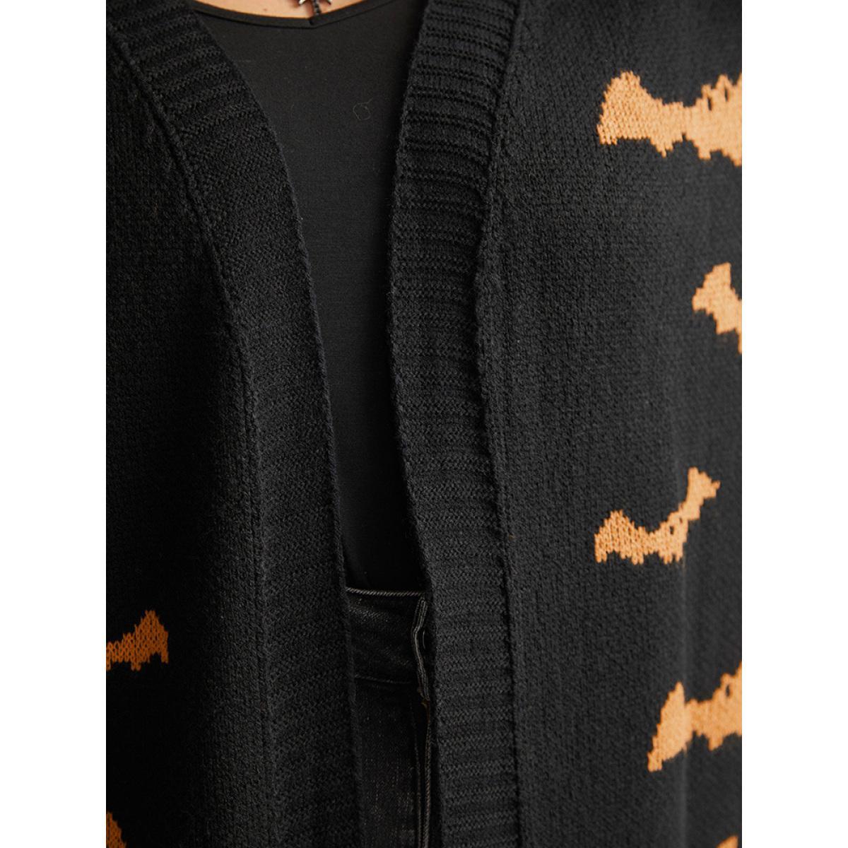 Plus Size Halloween Bat Graphic Open Front Cardigan Black Women Casual Loose Long Sleeve Festival-Halloween Cardigans BloomChic 14-16/1X Product Image