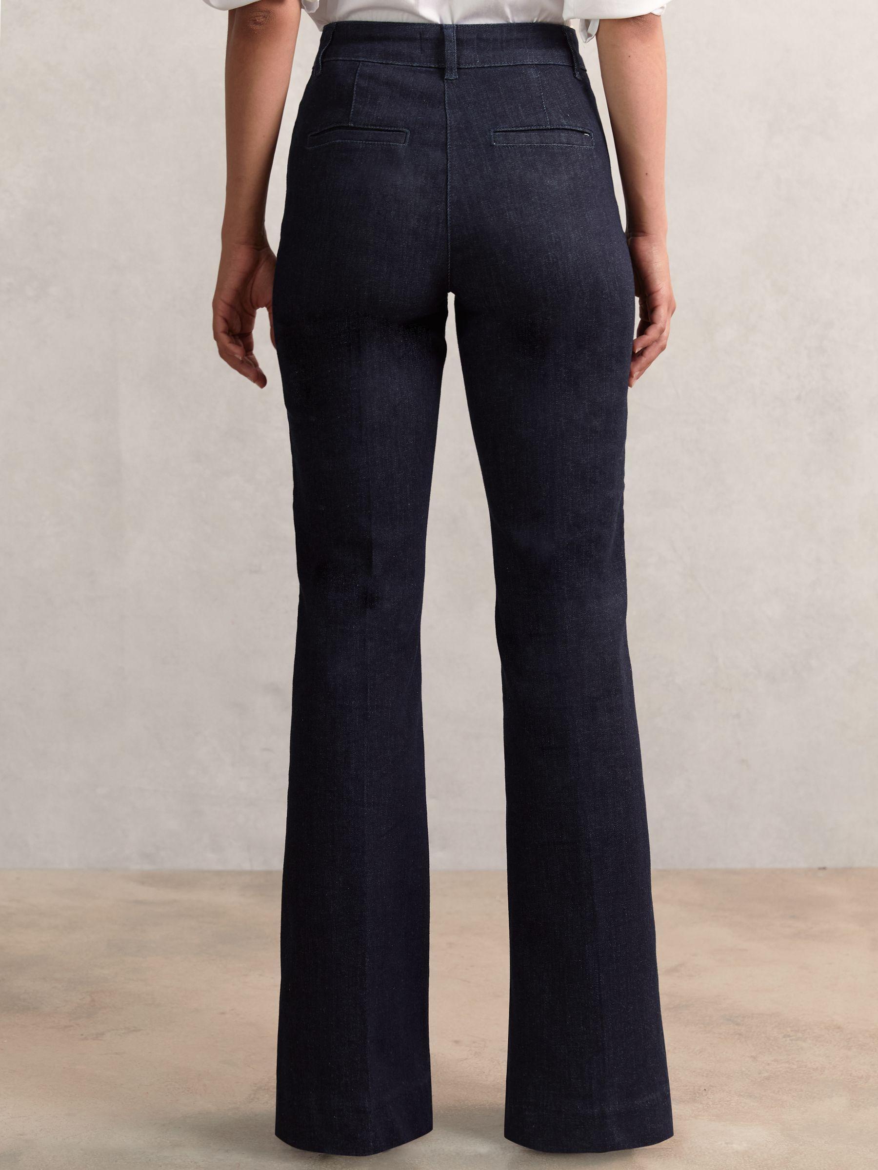 Button-Detail High-Rise Flared Jeans in Dark Blue Product Image