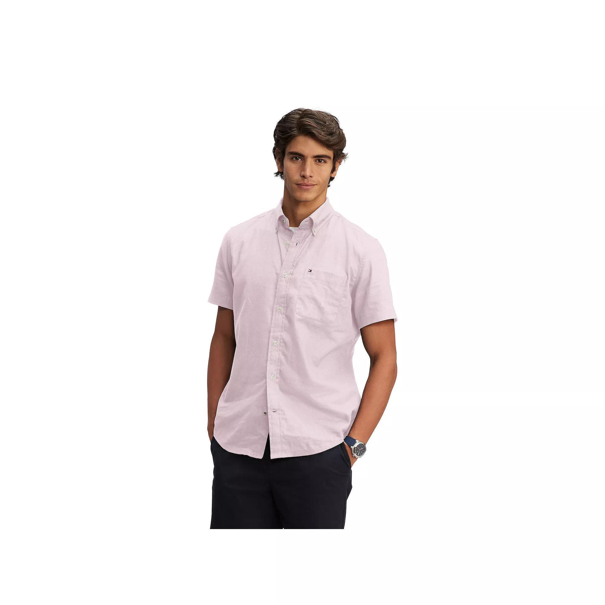 Men's Tommy Hilfiger Short Sleeve Solid Shirt, Size: Large, Classic Pink Product Image