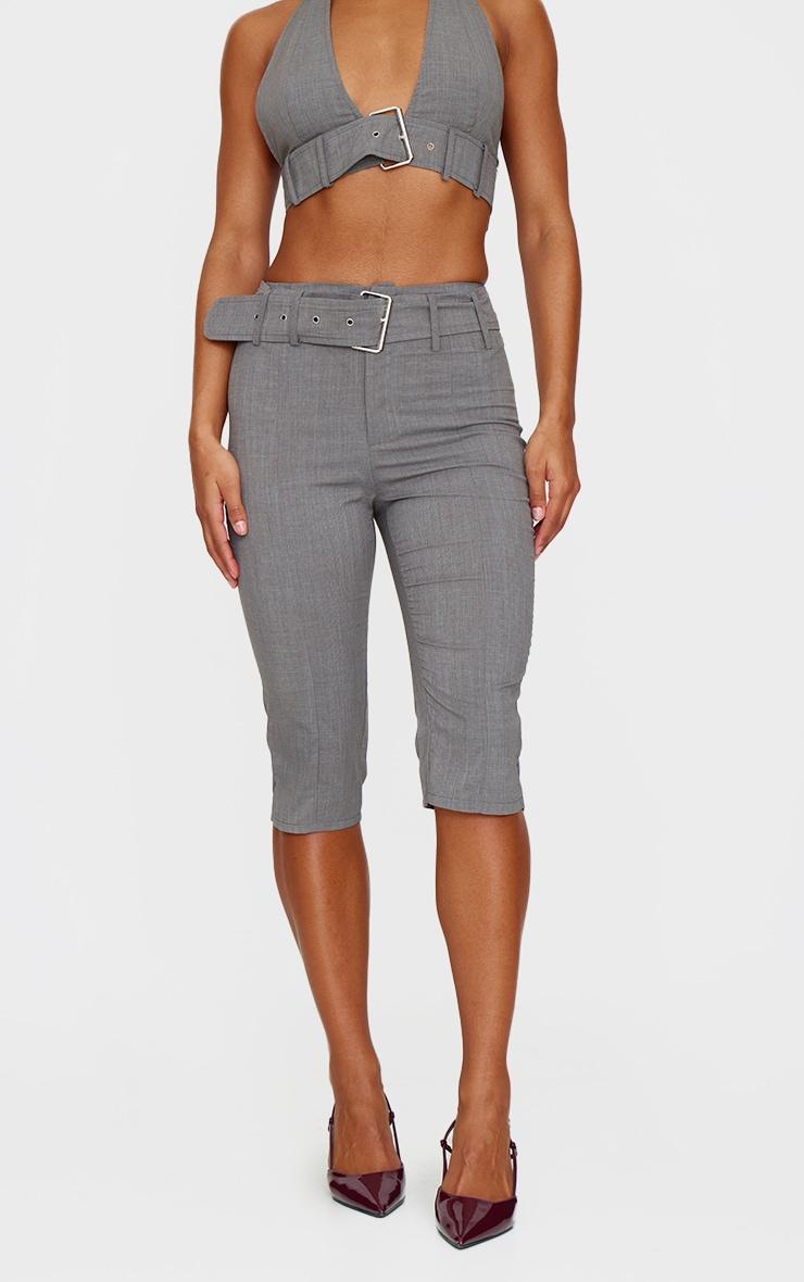 Grey Belt Detail Capri Pants Product Image