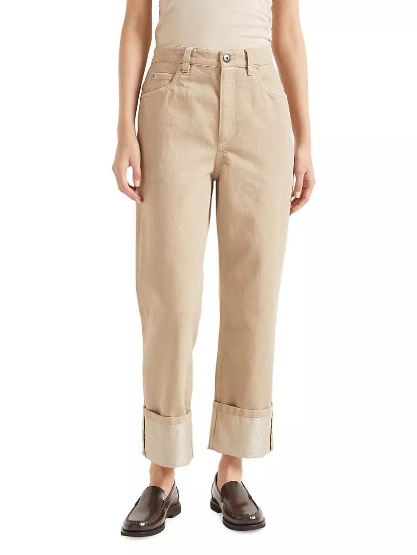 Dyed Sparkling Denim Cropped Trousers with Monili Product Image
