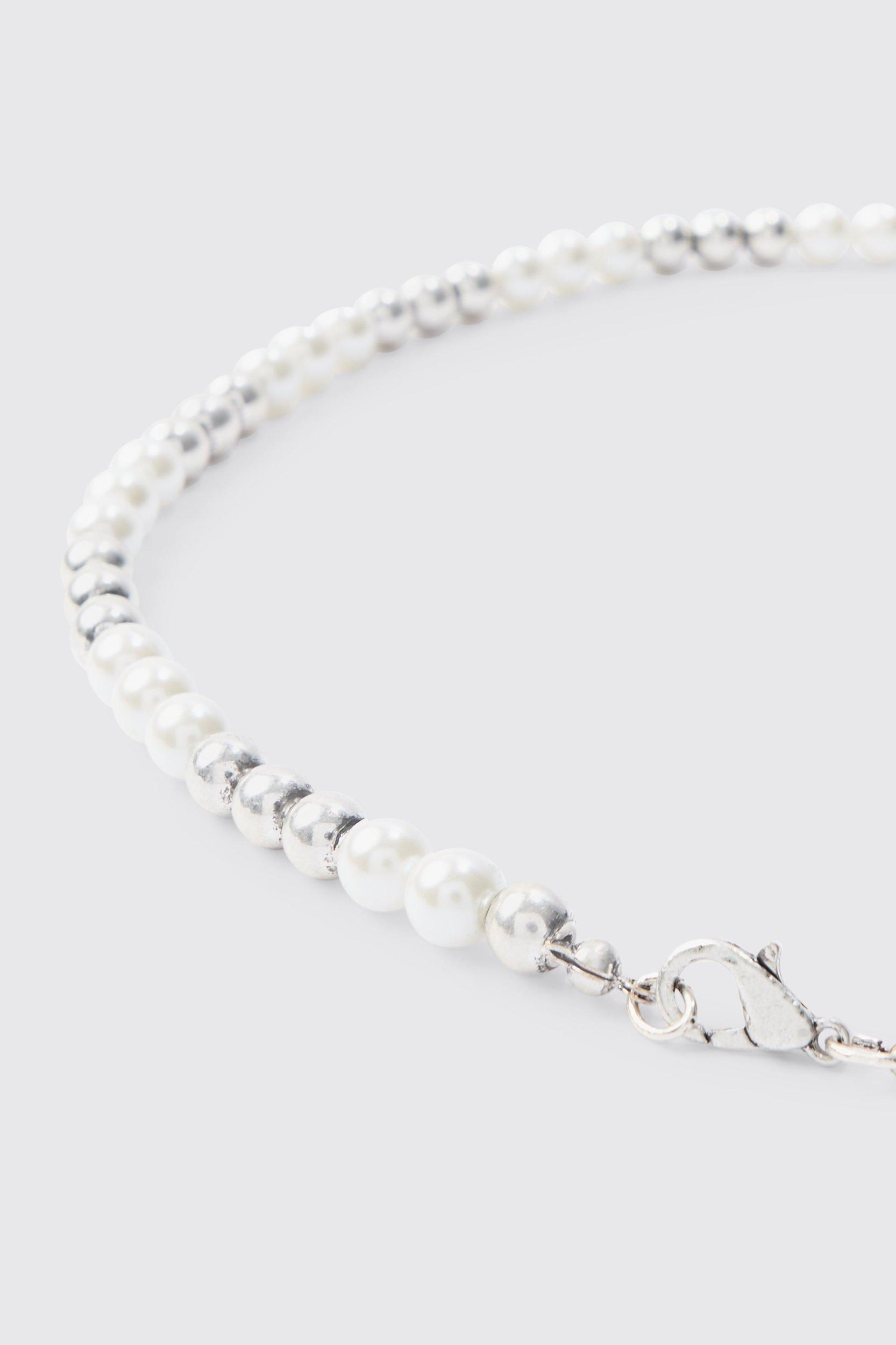 Metal Bead And Pearl Necklace | boohooMAN USA Product Image