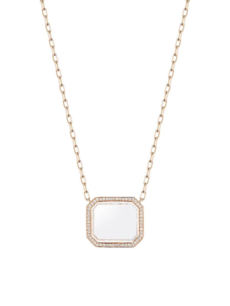 Womens Bell 18K Rose Gold, Rock Crystal, & 0.16 TCW Diamond Octagonal Pendant Necklace Product Image