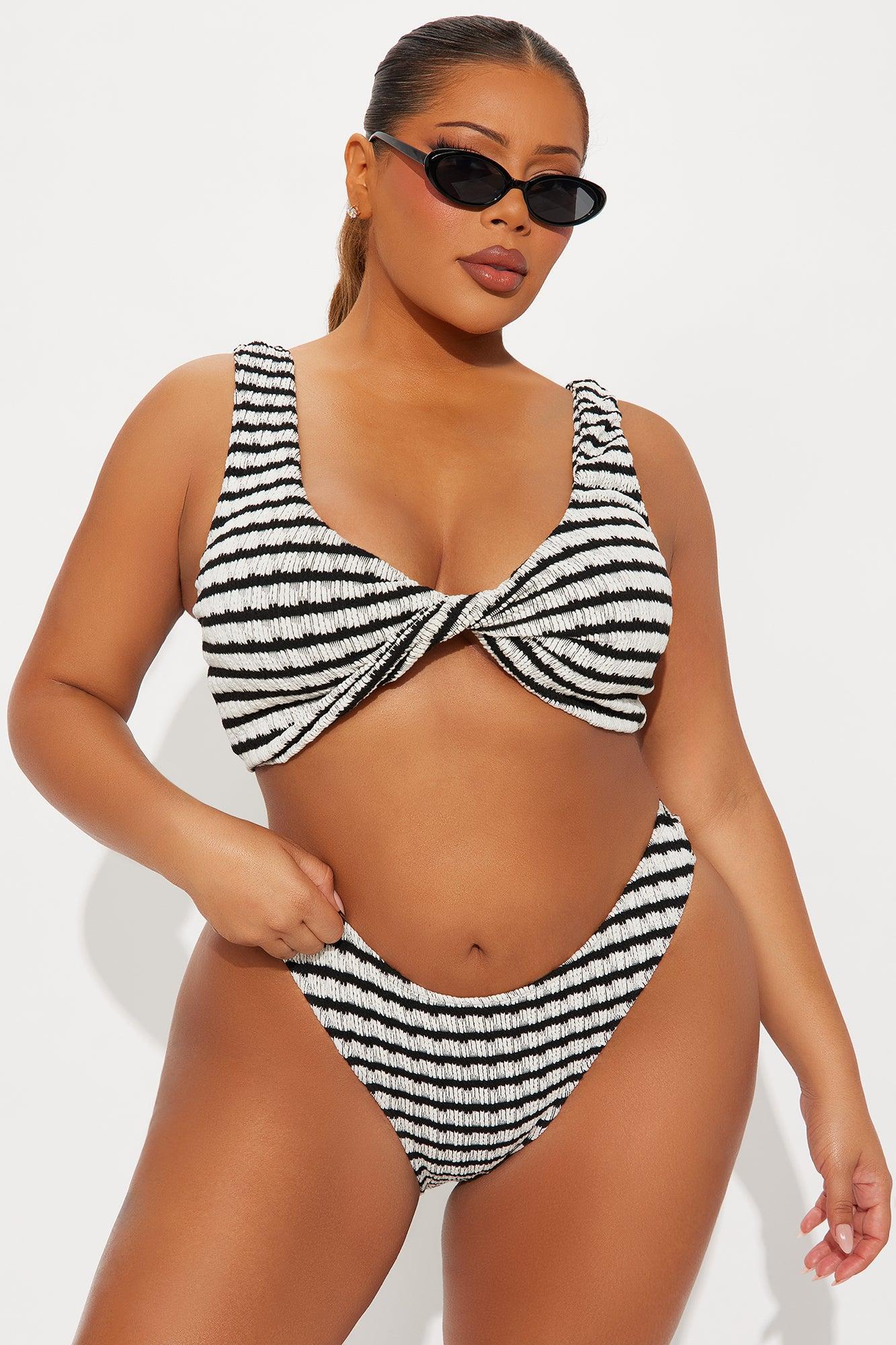 Amber Twist Textured Stripe 2 Piece Bikini - Black/White Product Image