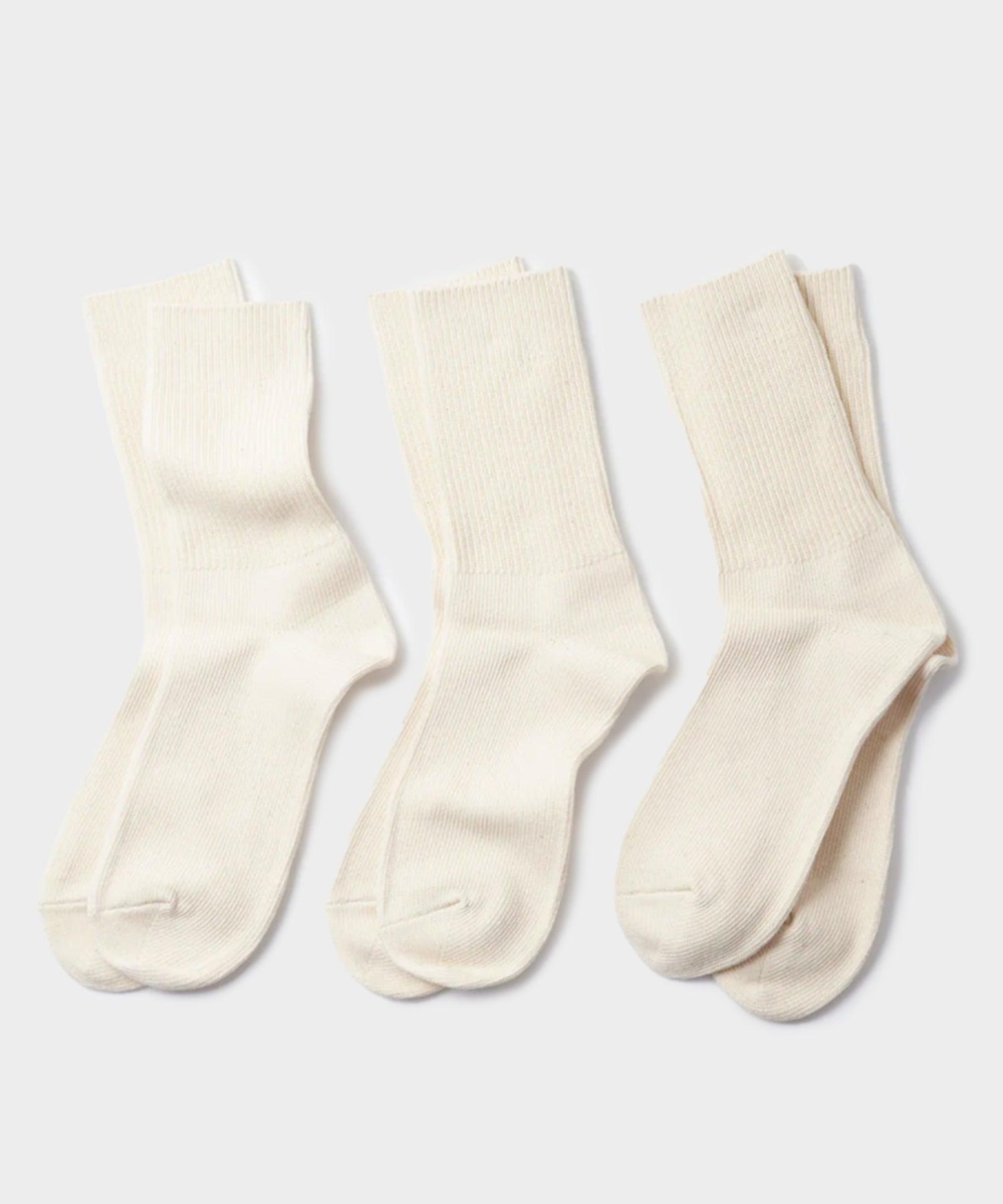 RoToTo Organic Daily 3 Pack Crew Socks in Ecru Product Image