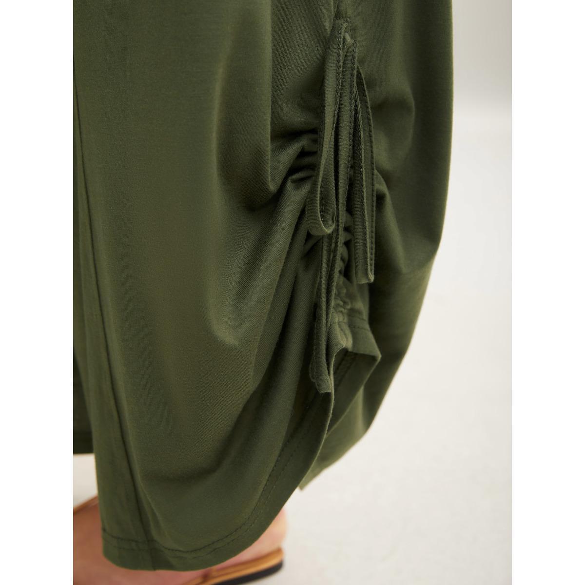 Plus Size ArmyGreen Tie-Up Hem Pull-Over Stretch Jumpsuit Women Short sleeve V-neck Vacation Loose Jumpsuits BloomChic 30/6X Product Image