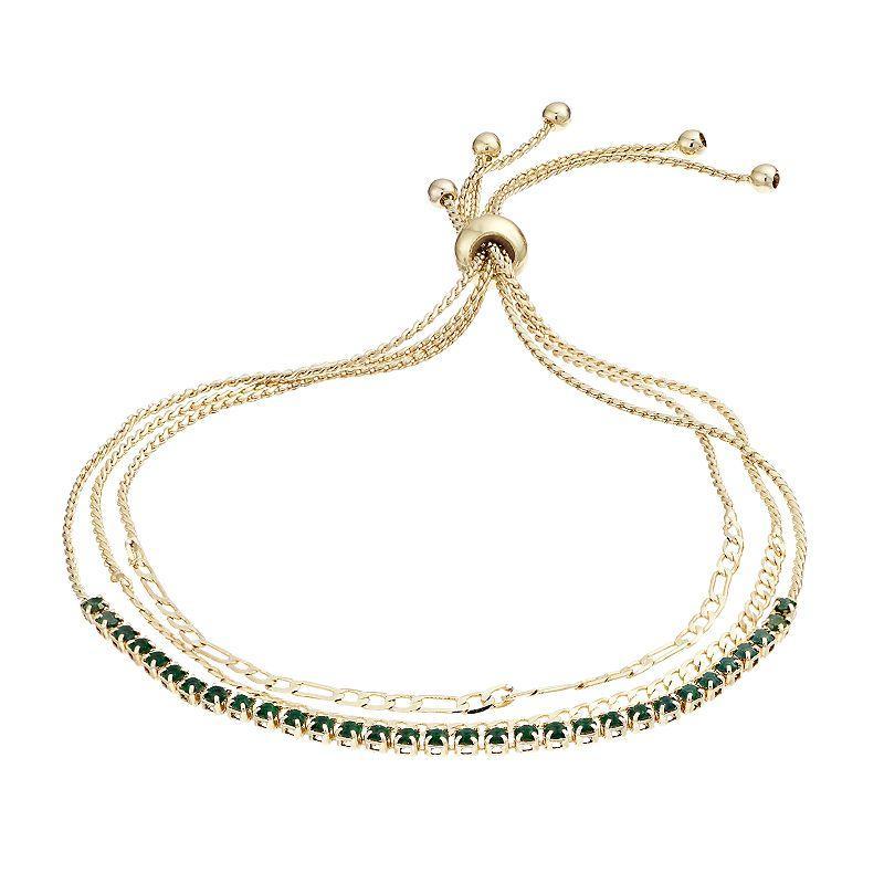 City Luxe Crystal Simulated Birthstone Multi-Strand Adjustable Chain Bracelet, Women's, Silver Tone August Product Image