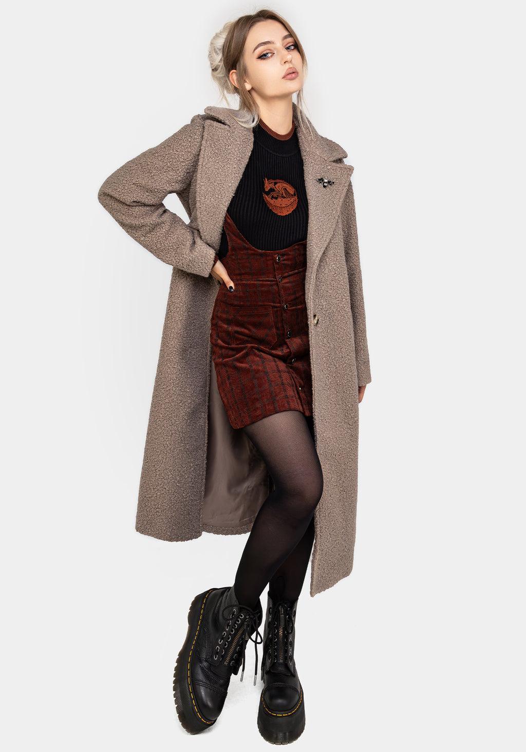 Gorgon Bouclé Longline Oversized Coat with Bee Brooch - Taupe Product Image