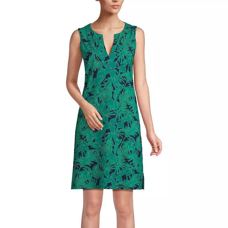 Women's Lands' End Splitneck Swim Cover-Up Dress, Size: Medium, Navy White Paisley Product Image