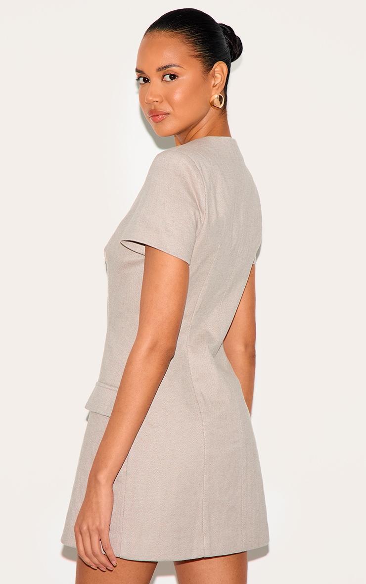 Mushroom Herringbone Tailored Short Sleeve Mini Dress Product Image