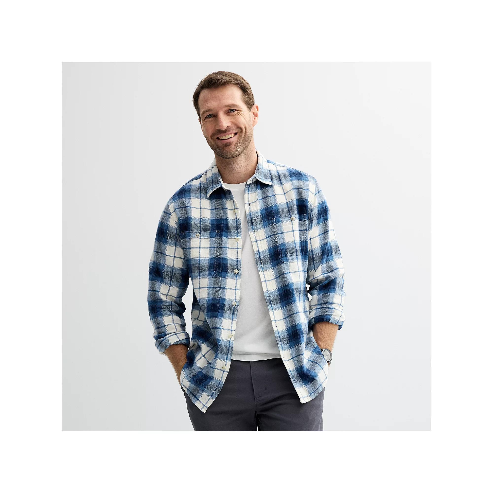 Men's Sonoma Goods For Life® Supersoft Flannel Button-Down Shirt, Size: Small, Light Blue Plaid Product Image