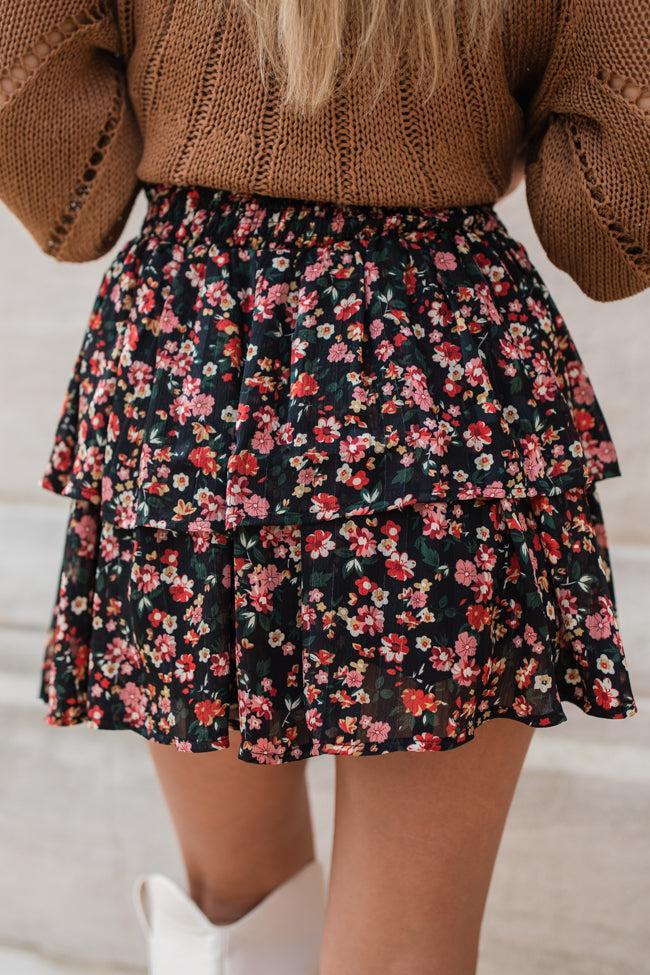 Breezy Black Floral Tiered Skort FINAL SALE Product Image