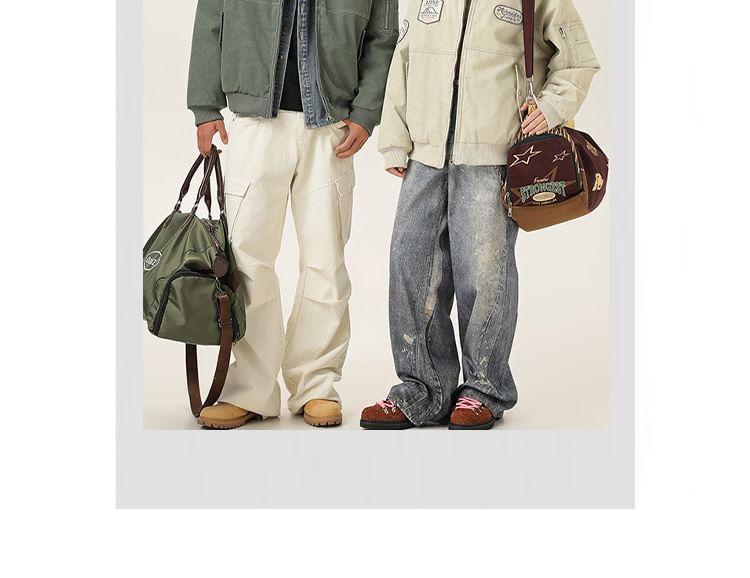 Collared Patched Zip-Up Bomber Jacket Product Image