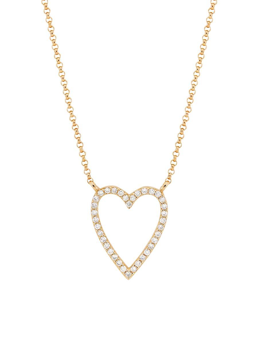 Womens 14K Yellow Gold & 0.16 TCW Diamond Open Heart Pendant Necklace Product Image