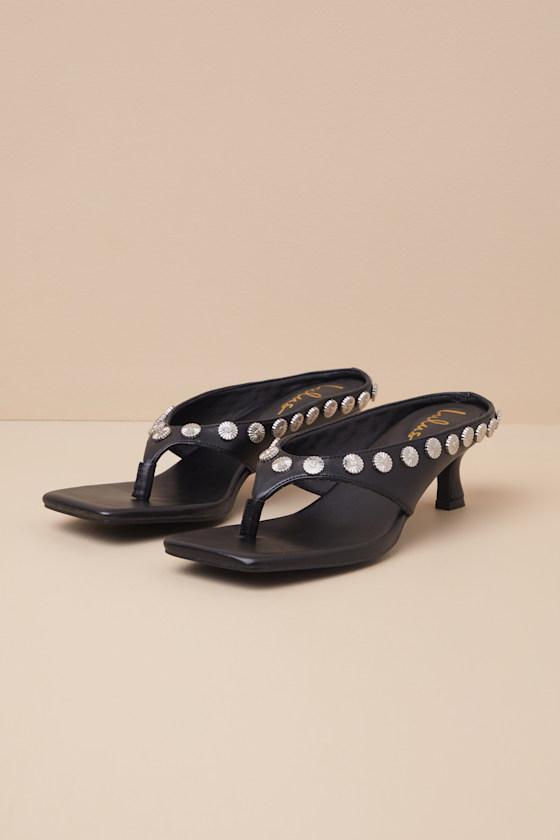 Brenley Black Studded High Heel Thong Sandals Product Image